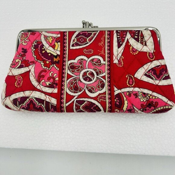 Vera Bradley Rosy Posies Retired Kiss Lock Clutch Wallet Quilted Pink Red - Picture 2 of 6